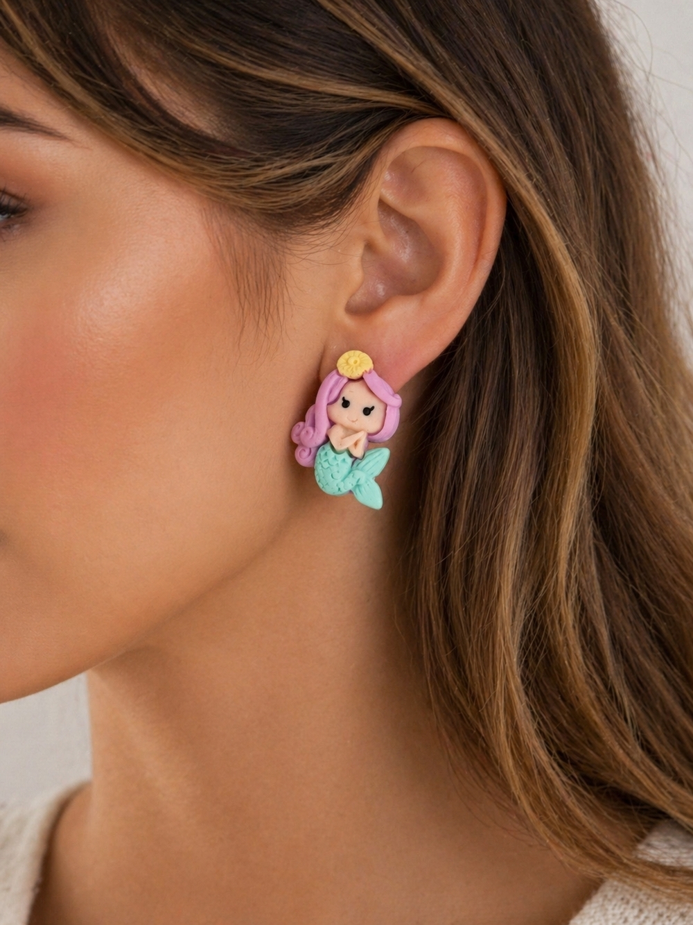 Pink and Mint Mermaid Stud Earrings